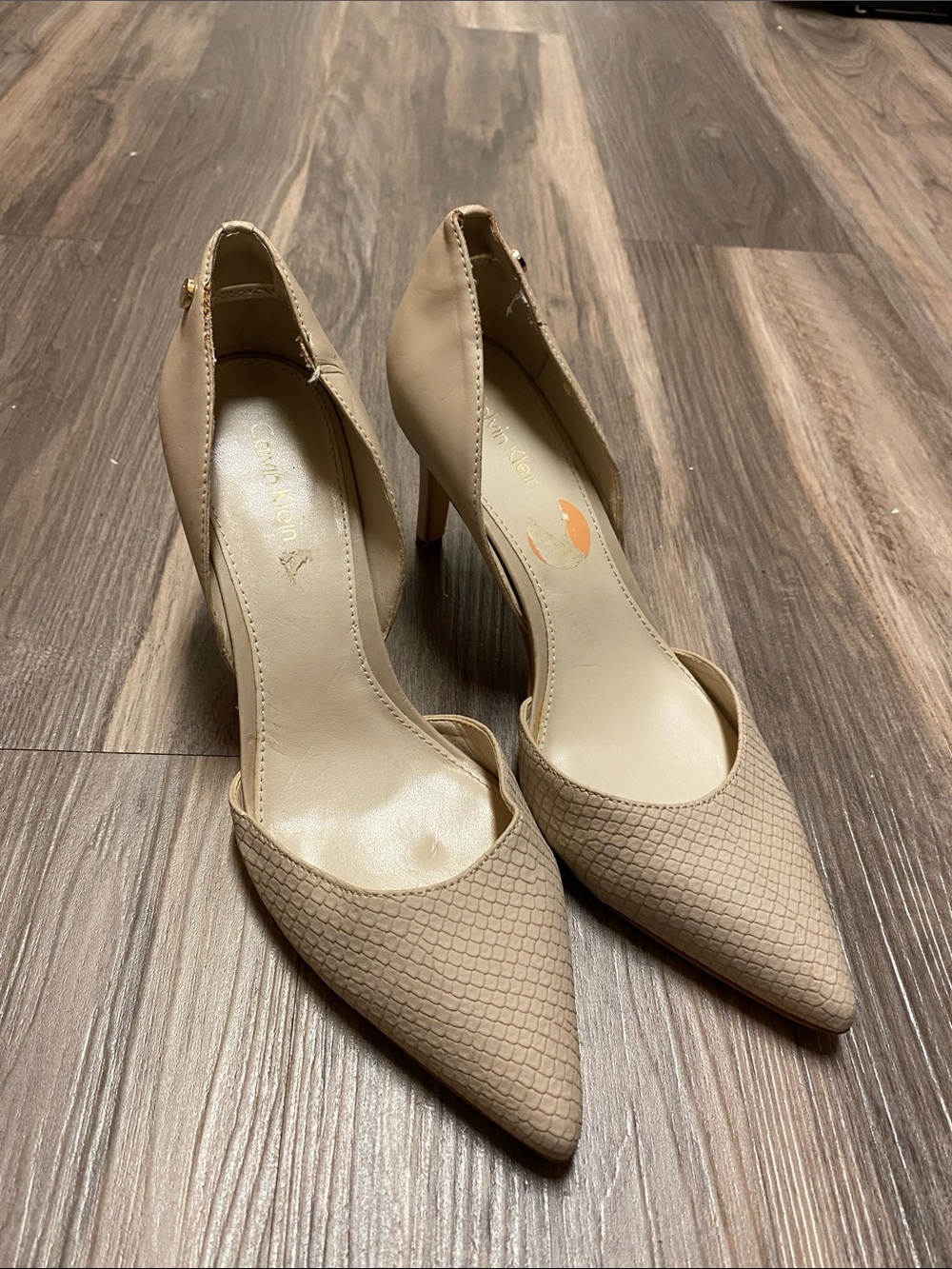 Calvin Klein Nude/Tan Textured Pointed D'Orsay Heels